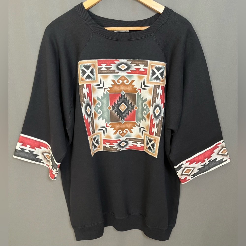 PATCHES Multicolor Tribal Crewneck Fleece Sweater Shirt XL